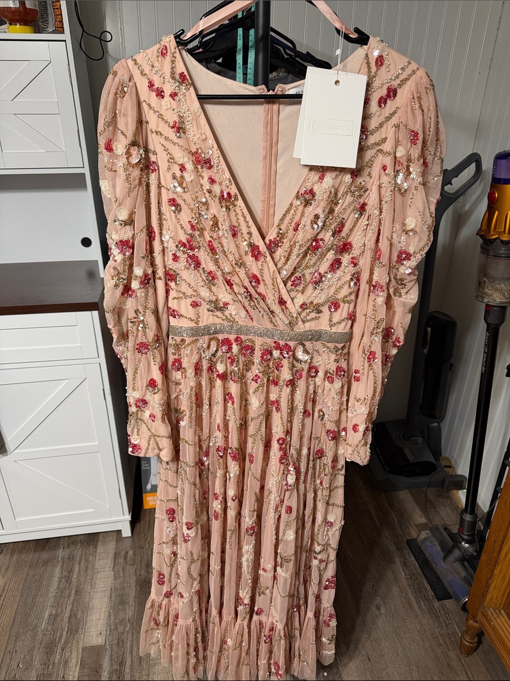Mac Duggal Blush Pink Embellished Floral Maxi Dress